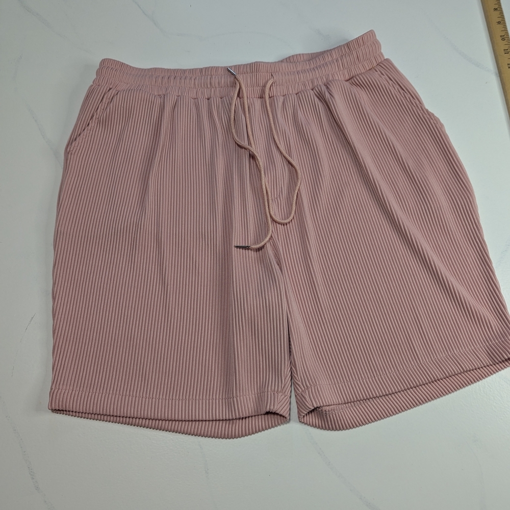 Coofandy Pink Drawstring Ribbed Stretch Waist Casual Pocket Shorts, Size XL